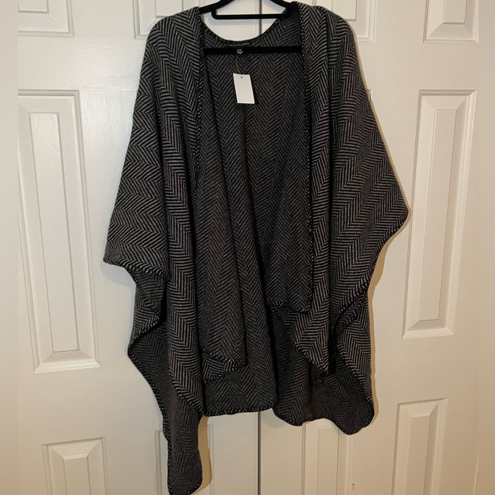Saks Fifth Avenue Wool Herringbone Poncho Wrap NWT